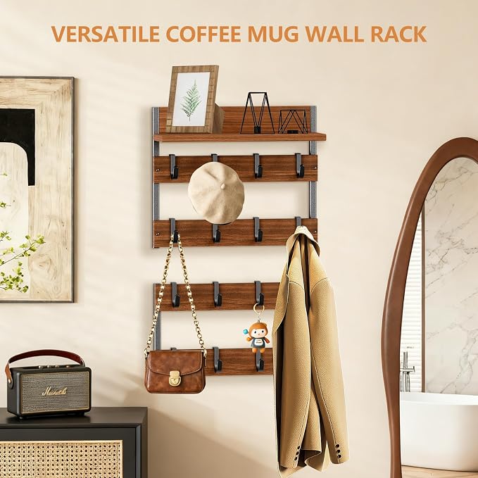 2-in-1 Coffee Cup Holder Wall Mounted, 4-Tier Coffee Mug Holder Wall Mount - Image 8