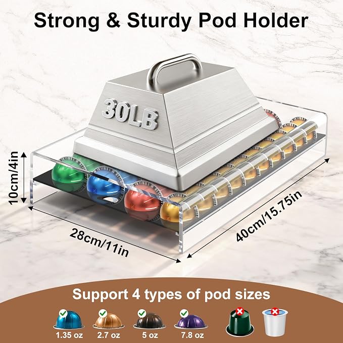 40 Coffee Pod Holder for Nespresso Vertuo Storage Drawer, Capsule Base Rack | - Image 3