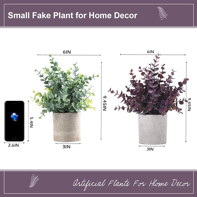 Coferset 2 Pack Small Fake Plants Eucalyptus Potted Artificial Plants Fall - Image 7