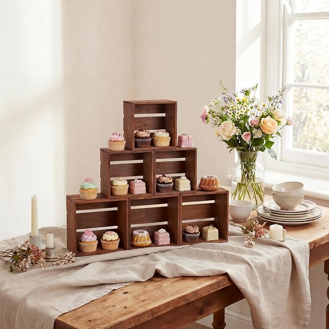 6 Pcs Rustic Wood Crates Cupcake Stand Decorative Wedding Cupcake Display by Unknown