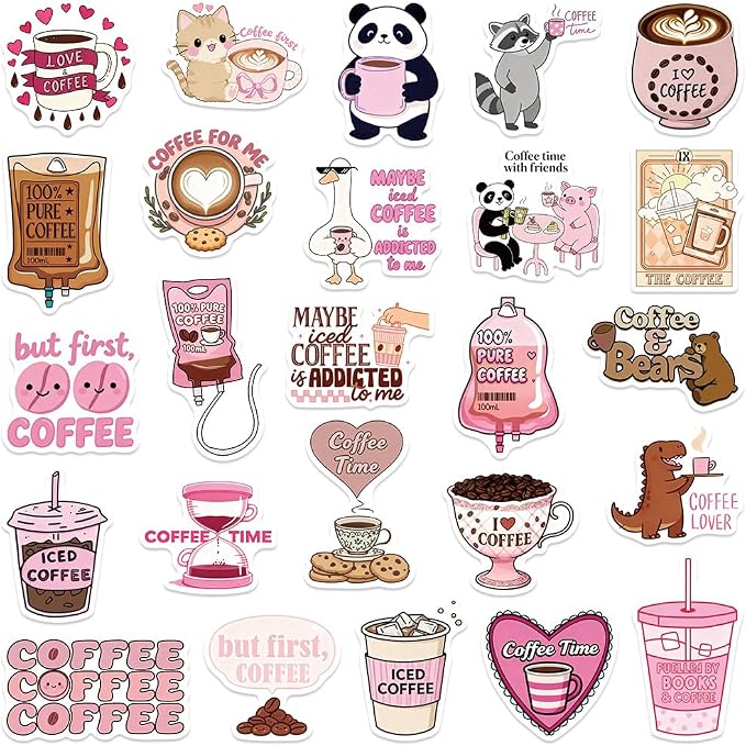 Funny Love Coffee Waterproof Stickers - Image 5