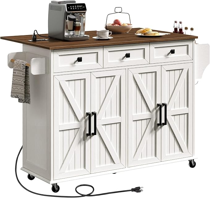 RALGEND Kitchen Island with Drop Leaf & Power Outlet, Rolling Kitchen Island - Image 9