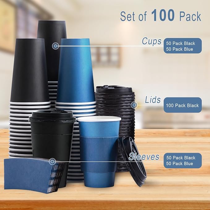 SIUQ 100 Pack 16 oz Disposable Coffee Cups - Image 7