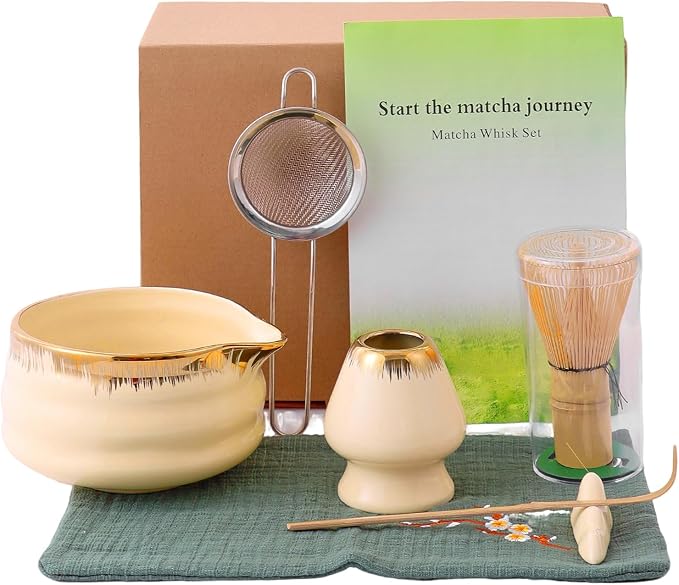 7-Piece Matcha Whisk Set – Yellow Spouted Ceramic Bowl by Unknown