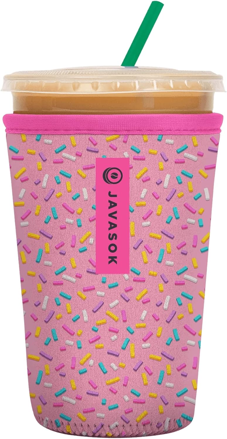 Sok It JavaSok Iced Coffee & Cold Soda Insulated Neoprene Cup Sleeve (Sweet Sprinkles, Medium: 22-28oz)