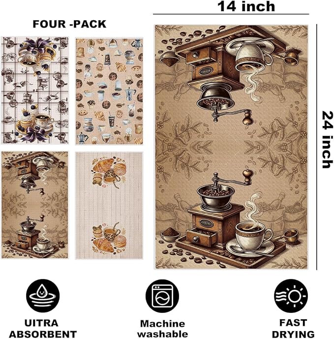 Hanamiya Na 4 Pcs Vintage Coffee Kitchen Towels 14x24 Inch, Housewarming Gifts - Image 2