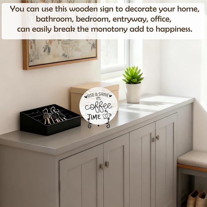 Coffee Desk Decor Sign, Farmhouse Wood Plaque, It Is Coffee Time Wood Sign - Image 3