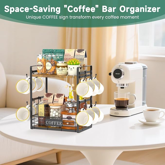 EsLuker.ly Coffee Mug Cup Holder Tree Bar Station Organizer, 2 Tier Mug Stand - Image 6