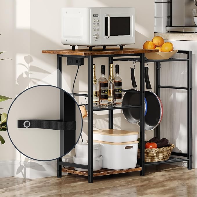 HOOBRO Bakers Rack with Power Outlet, Microwave Stand with Pots Rack, Kitchen - Image 7