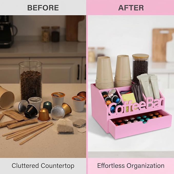 Coffee Bar Organizer Countertop, Wood Coffee Station - Image 5