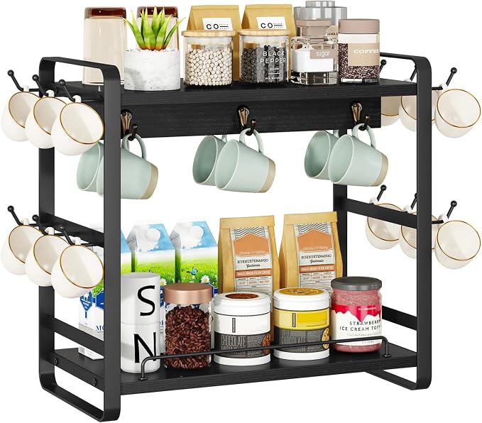 IBUYKE Coffee Bar Station Countertop Organizer, 2 Tier Kitchen Mug Cup Holder by IBUYKE