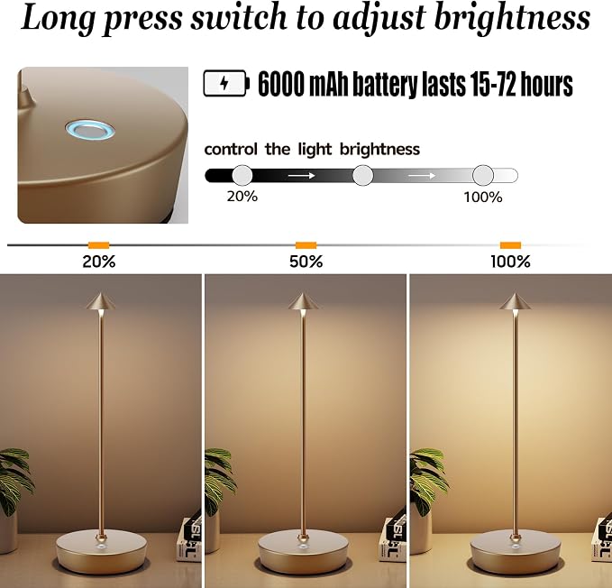 2Pack Rechargeable Cordless Table Lamp, Portable Powered LED Battery 6000mAh - Image 4