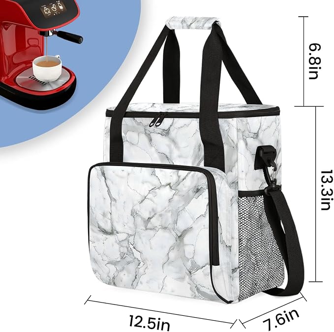 Marble Grey White Coffee Maker Carring Bag, Large Insulated Storage Organizer - Image 2
