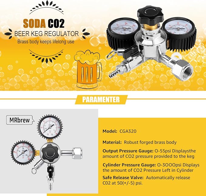 MRbrew Keg CO2 Regulator, Kegerator Regulator CGA-320, 0-60 PSI Working Pressure - Image 6