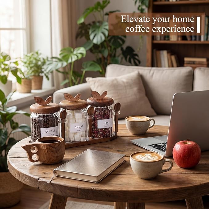 Remerry 3 Pcs Coffee Bar Accessories Set 20 oz Glass Sugar Storage Jars - Image 4