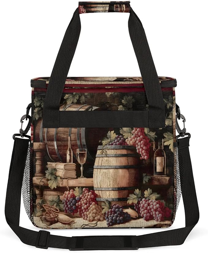 Vintage Wine And Ripe Grapes Coffee Maker Carring Bag, Large Insulated Storage - Image 6