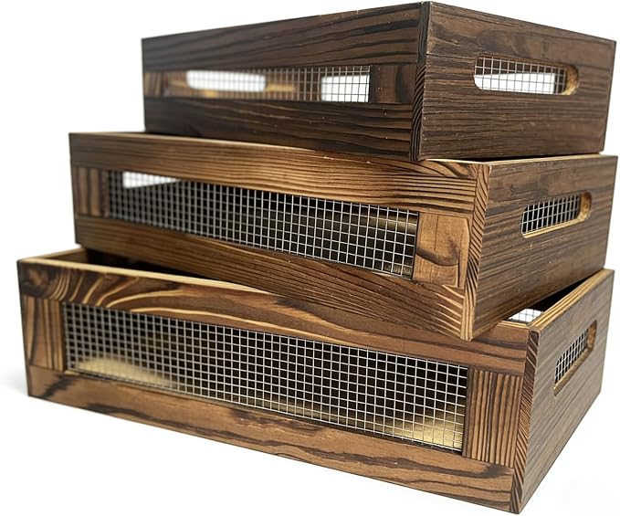 Set of 3 Rustic Nesting Boxes, Wooden Crates - Image 3