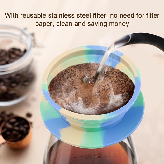 Collapsible Travel Pour Over Coffee Dripper Kit Single Cup, Paperless Camping - Image 2