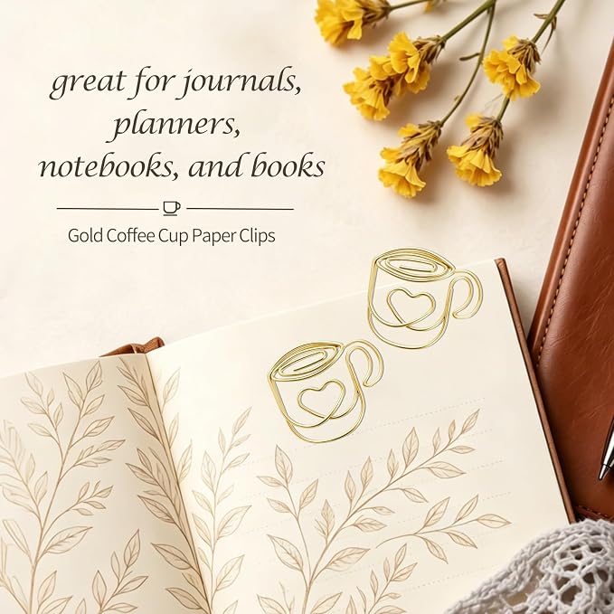Gold Coffee Cup Paperclip Tea Cup Paper Clip Heart Shaped Cards Clip Planner - Image 5
