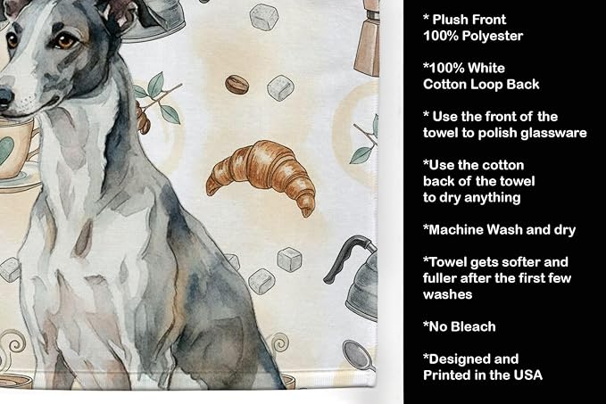 Caroline's Treasures Black and White Greyhound Coffee Bar Kitchen Towel Velour - Image 4