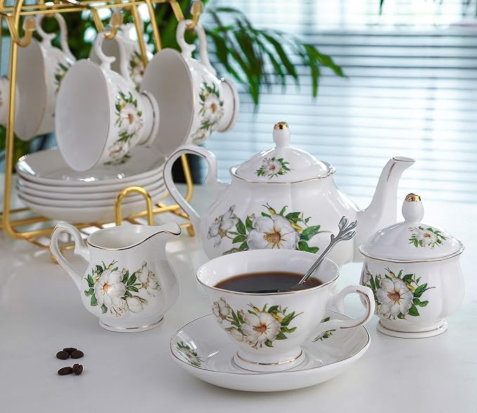 CHENP.HMC Porcelain Tea Set Tea Cup Set 22-Piece Porcelain Ceramic Coffee Tea - Image 2