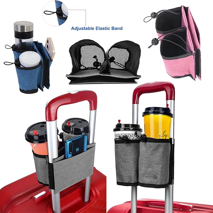 Luggage Cup Holder, Travel Gear, Drink Carrier Hold Two Coffee Mugs, Fits Roll - Image 3