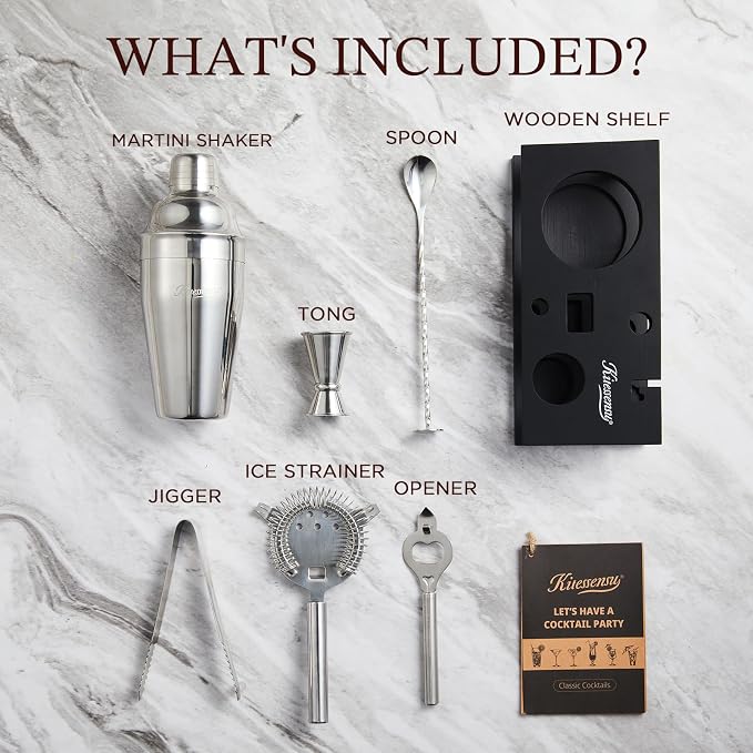 KITESSENSU Cocktail Shaker Set Bartender Kit, 6-Piece Silver Bar Set - Image 5