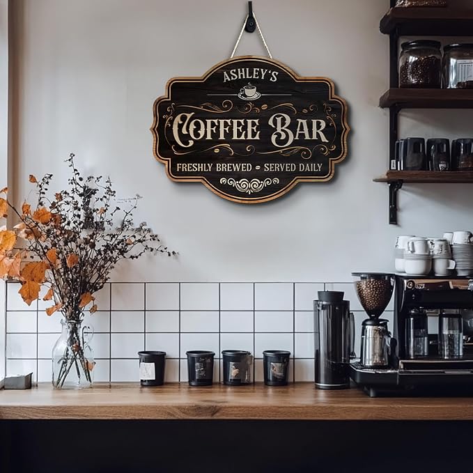 THUYPT Personalized Coffee Sign, Coffee Wooden Sign Plaque Wall Hanging Coffee - Image 4