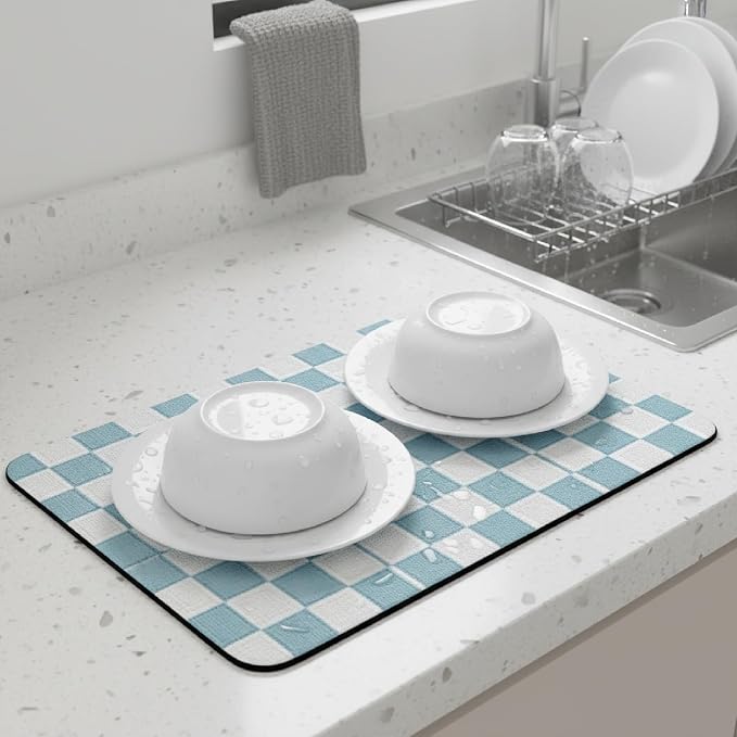 1-Piece Checkered Dish Drying Mat, Absorbent ​Kitchen Counter​ Protector - Image 7