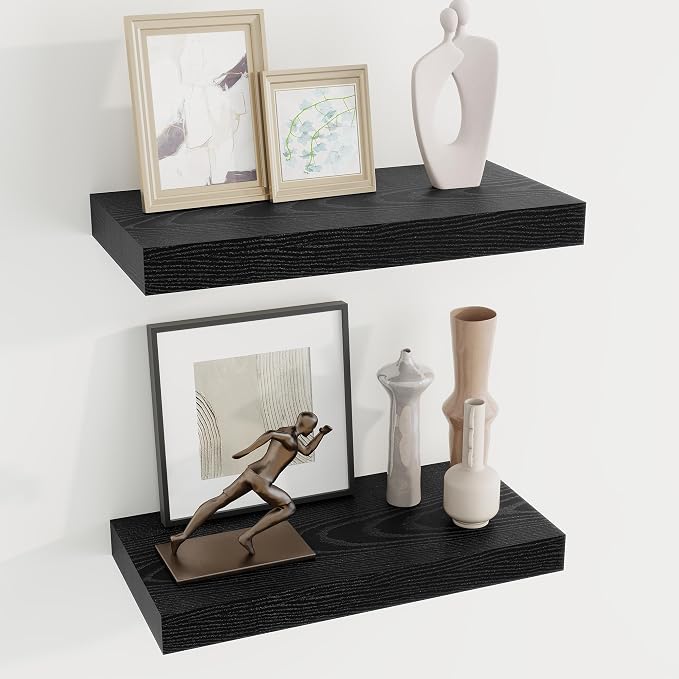Dreamland 16 Inch Long Floating Shelves in Black, 6.7 Inch Deep Floating Shelf by Dreamland