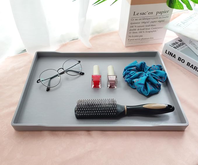Large Gray Serving Tray for Gathering Small Items | Serving Accessory, Perfume - Image 2