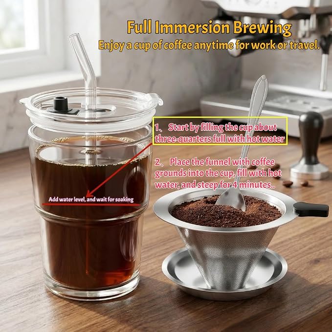 Single Serve Immersion Coffee Maker, Glass Pour Over Coffee Dripper - Image 3