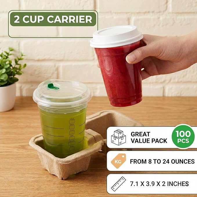 ZOOFOX 100 Pack Disposable Drink Carriers, 2-Cup Perforated Pulp Fiber Cup - Image 4