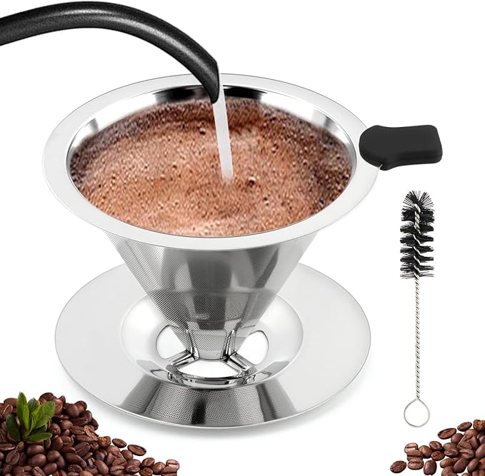 Pour Over Coffee Dripper With Cleaning Brush, Upgraded Double Micro Mesh Filter by Unknown