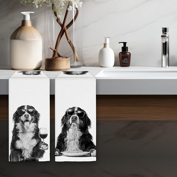 Bernese Mountain Dog Gifts Wine Kitchen Towels Set of 2, Funny Bernese Mountain - Image 5