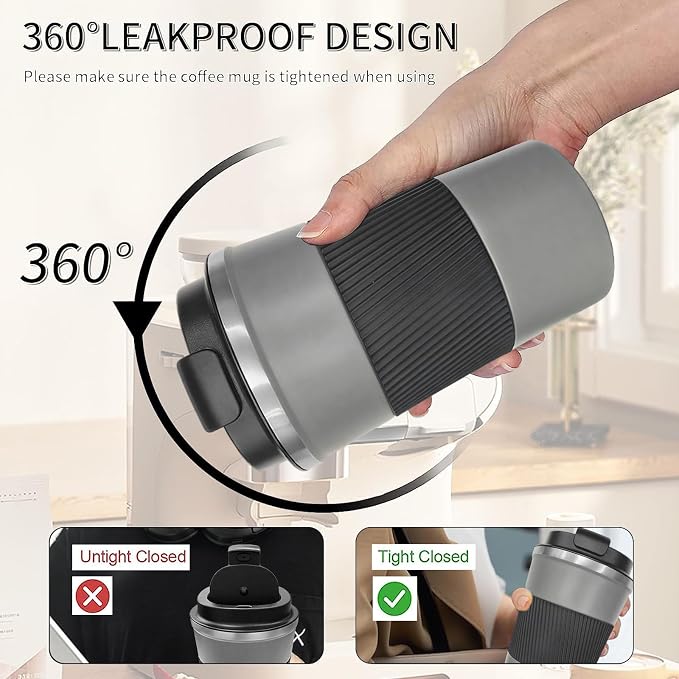 YINBAOGE Insulated Travel Coffee Mug, Spill & Leak Proof, Portable To Go - Image 5