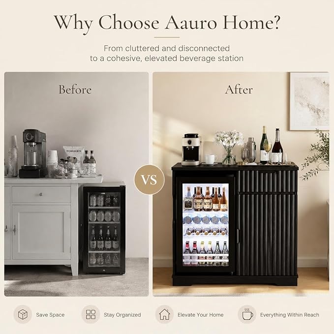 Mini Fridge Cabinet, Fluted Coffee Bar Cabinet - Image 7