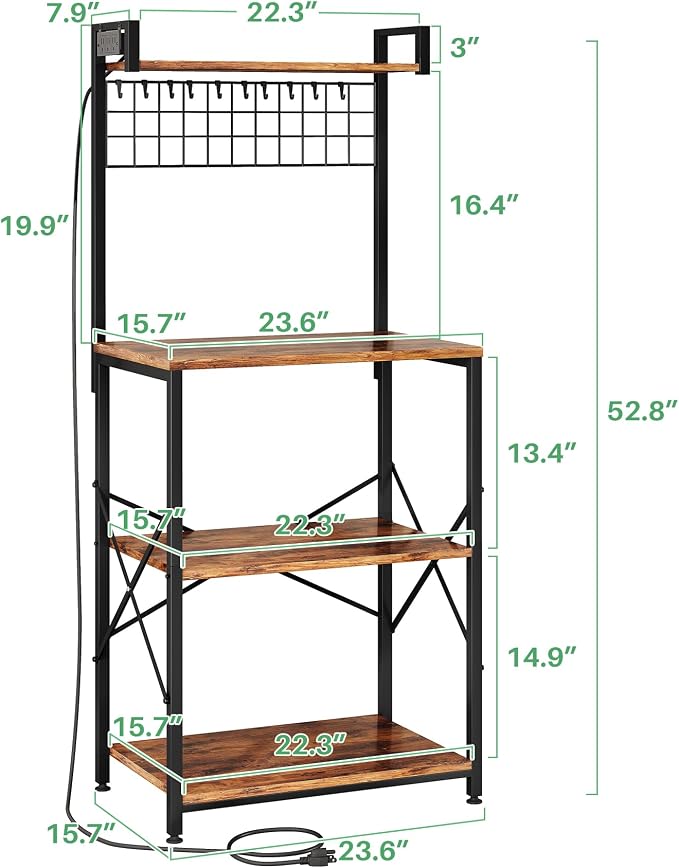 SNTD Bakers Rack with Power Outlet, Kitchen Shelves Microwave Stand with Wire - Image 2