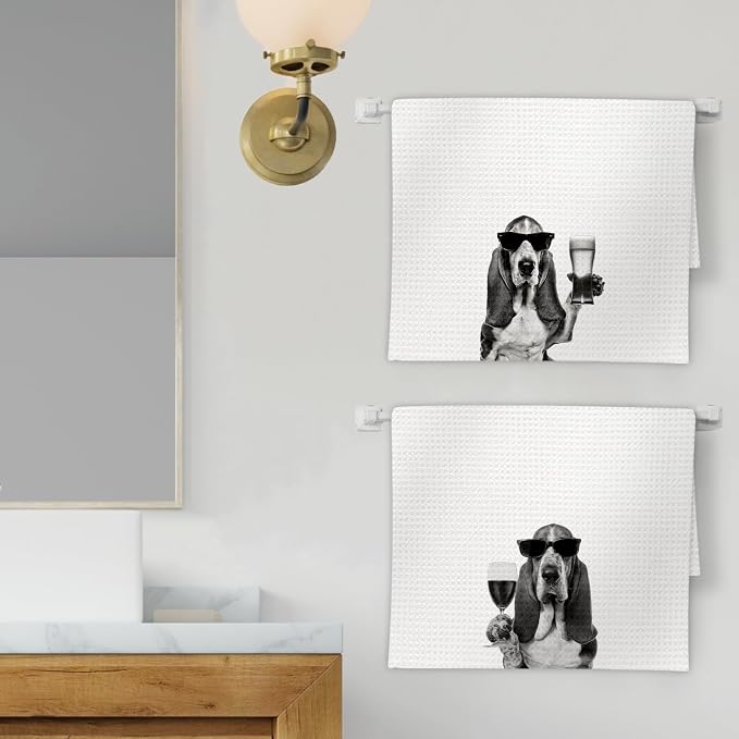 Gifts for Basset Hound Dog Wine Lovers Kitchen Towels Set of 2, Basset Hound - Image 2