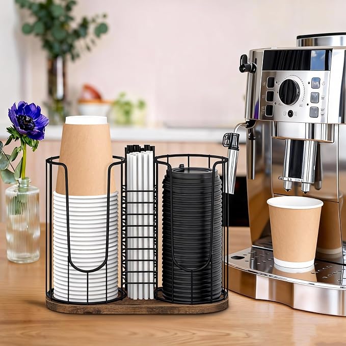 Coffee Cup Holder 18oz 3-Compartment Paper Cup Dispenser Rack - Image 7