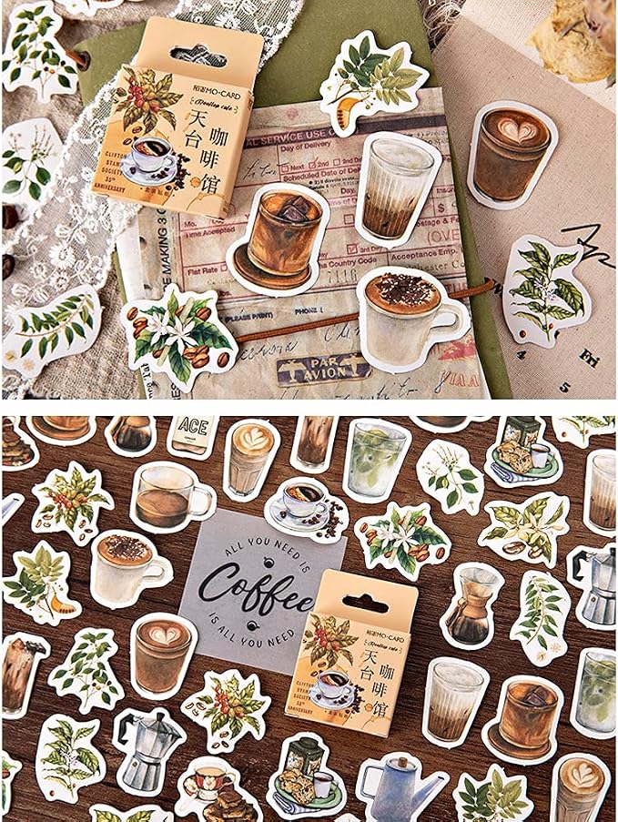 Scrapbooking DIY Sticker Set Coffee Drink Coffee Beans Branch Cup Pot - Image 3