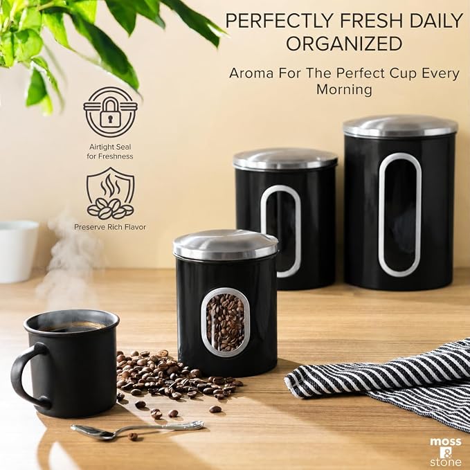 Moss & Stone 3-Piece Black Canisters Sets - Image 3