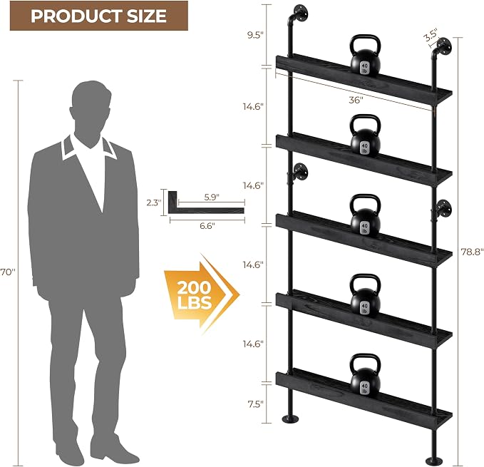 Wall Mounted Wine Rack with LED Light, LED Industrial Pipe Liquor Bar Shelves - Image 3