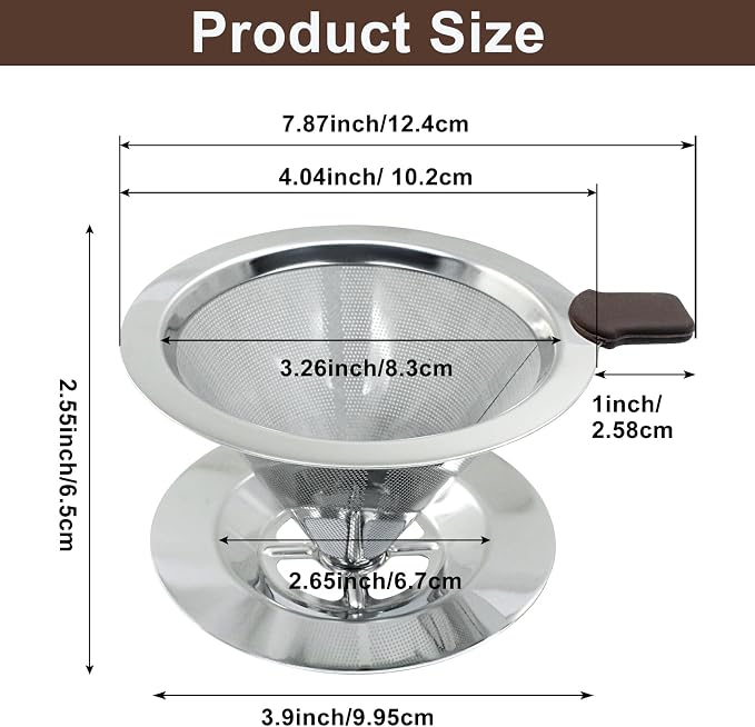 Waziaqoc Pour Over Coffee Dripper, Reusable Paperless Coffee Filter - Image 3
