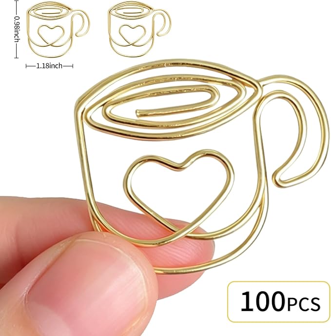 Gold Coffee Cup Paperclip Tea Cup Paper Clip Heart Shaped Cards Clip Planner - Image 2