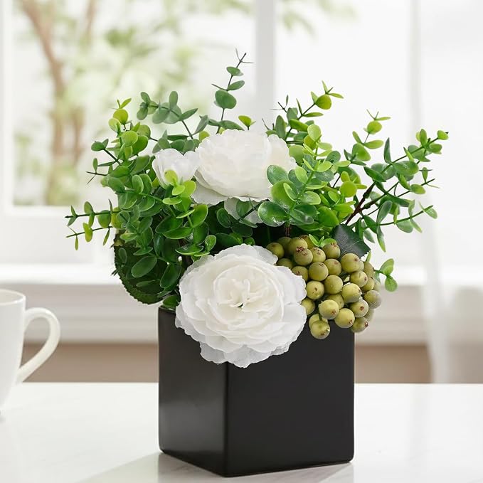 Artificial Flower Arrangement in Black Vase，Floral Centerpiece Table Decor | by LADADAArtificialFlowers