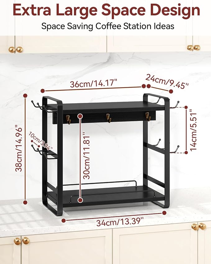 IBUYKE Coffee Bar Station Countertop Organizer, 2 Tier Kitchen Mug Cup Holder - Image 5