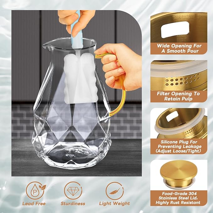2.8 Liter Glass Pitcher with Lid, Transparent, Thermal Shock Resistant - Image 4