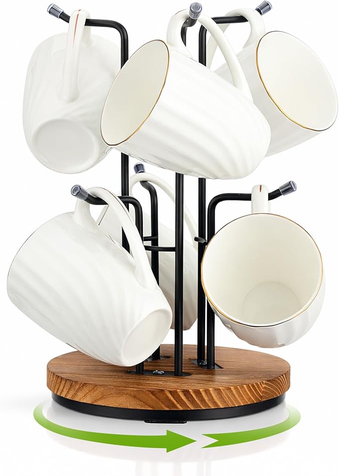 360° Rotating Large Mug Tree for Counter, Coffee Mug Holder by Vosturdy