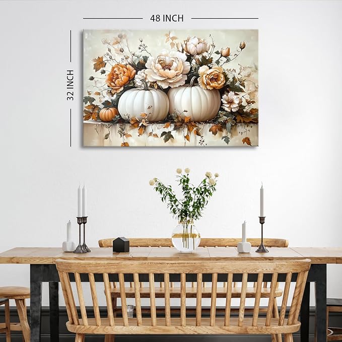 Extra Large Fall Flowers Canvas Wall Art, Abstract Watercolor Pumpkin Floral - Image 5